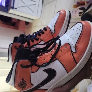 Jordan Orange and White Sneakers High-Top